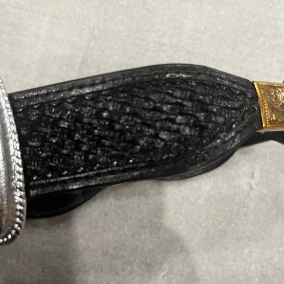 [Max39”]Western Black Leather Men's Snap Belt Mexico Silver /Gold Tone Buckle - Picture 7 of 11